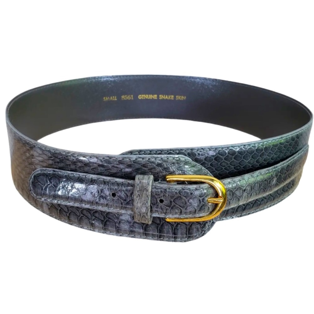 Vintage Genuine Snakeskin Leather Waist Cinch Corset Belt S/XS Gray Blue EUC